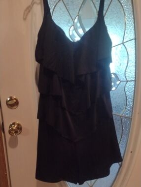 Black Ruffle One-Piece Swimsuit with Scoop Neck